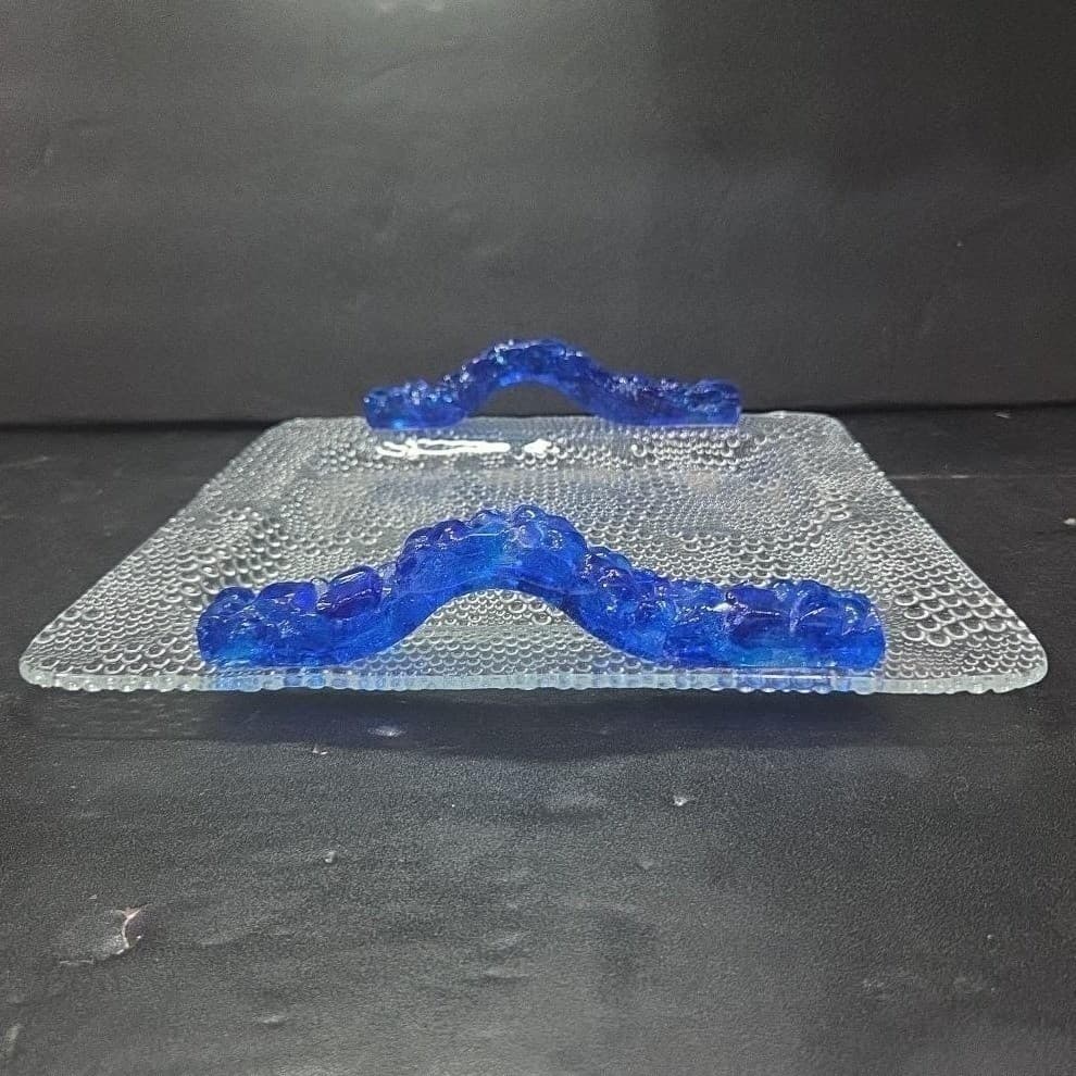 Riverside Studios Handmade Tray, Cobalt Blue Handles, Textured Bubble Platter - Thumbnail 5