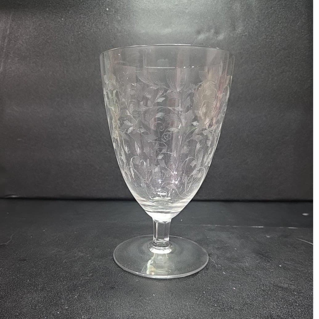 Leaf Etched Ice Tea Glass, Vintage Footed Water Goblet, Replacement Drinkware - Thumbnail 5