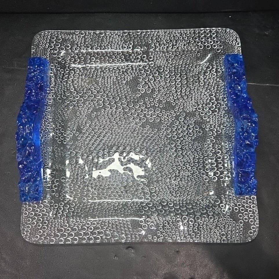 Riverside Studios Handmade Tray, Cobalt Blue Handles, Textured Bubble Platter - Thumbnail 3