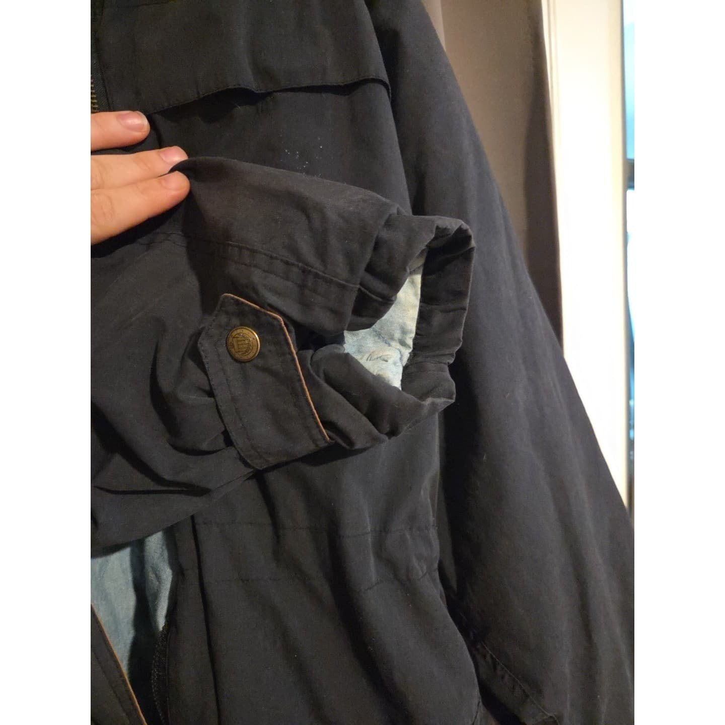 The Limited Men Navy Blue Hooded Parka Jacket Tan Trim Utility Field Coat Medium - Thumbnail 9
