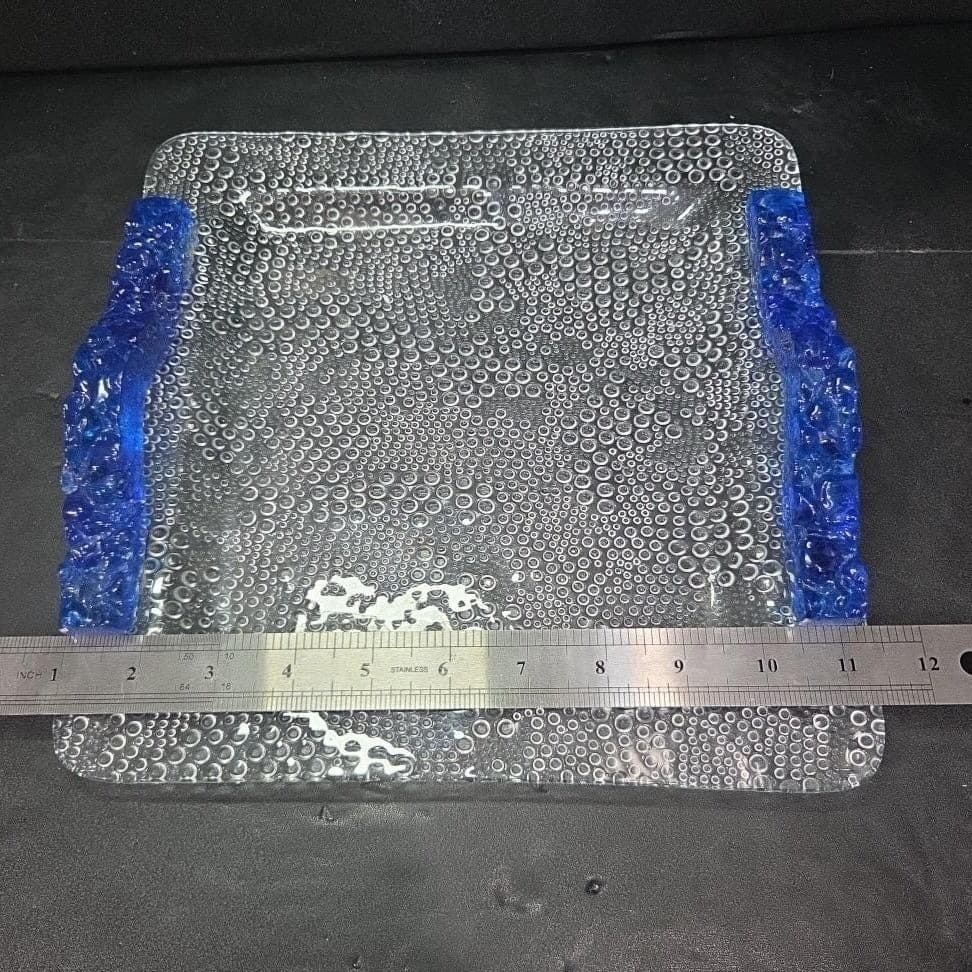 Riverside Studios Handmade Tray, Cobalt Blue Handles, Textured Bubble Platter - Thumbnail 10