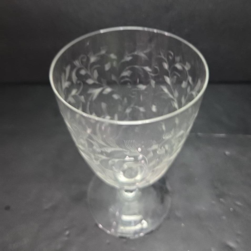 Leaf Etched Ice Tea Glass, Vintage Footed Water Goblet, Replacement Drinkware - Thumbnail 6