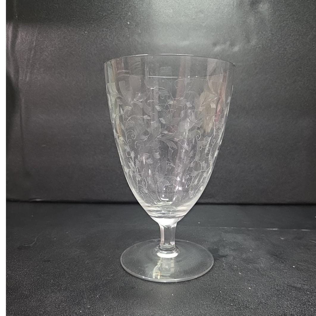 Leaf Etched Ice Tea Glass, Vintage Footed Water Goblet, Replacement Drinkware - Thumbnail 3