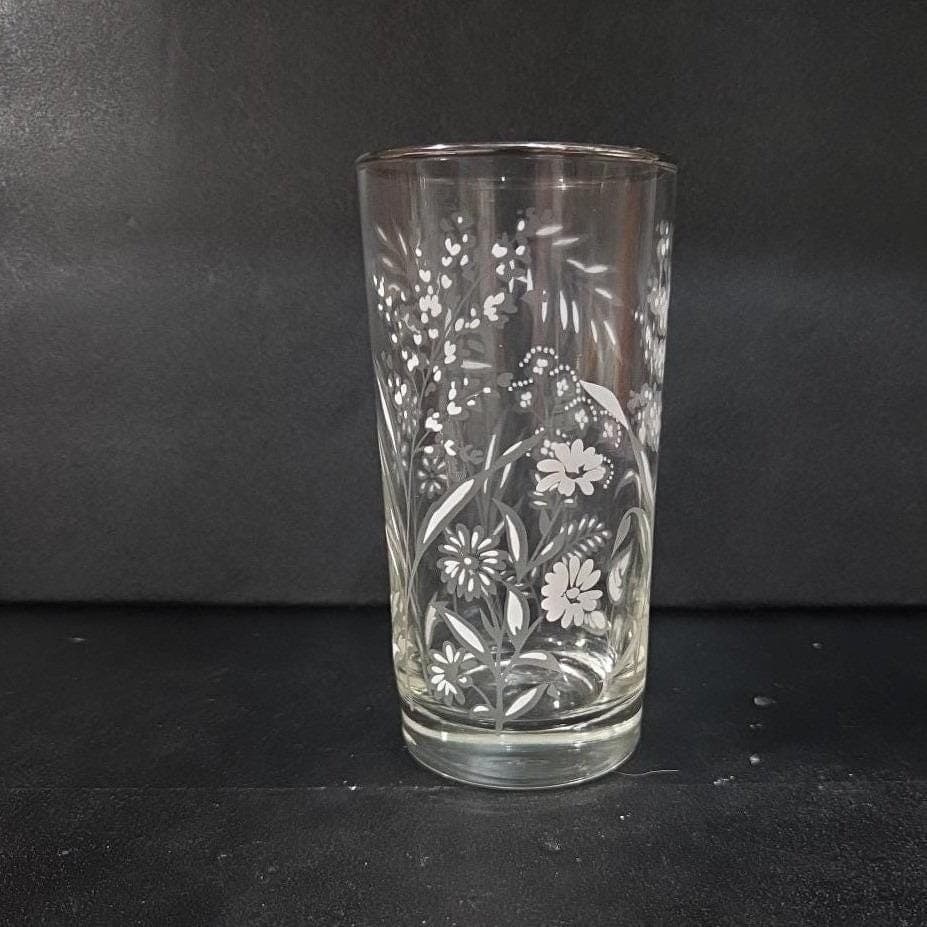 Libbey Etched White Wild Flowers Glass Tumbler, Silver Rim Barware, Glassware - Thumbnail 7