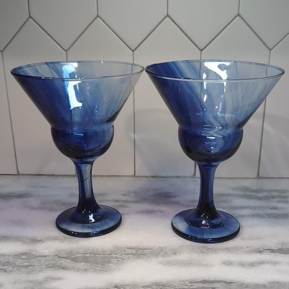 Libbey Cobalt Blue Martini Glasses, Set of 2, Stemware, Marbelique Swirl Design - Thumbnail 3