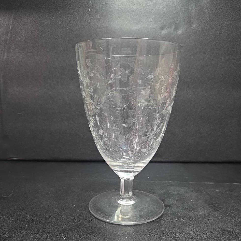 Leaf Etched Ice Tea Glass, Vintage Footed Water Goblet, Replacement Drinkware - Thumbnail 4