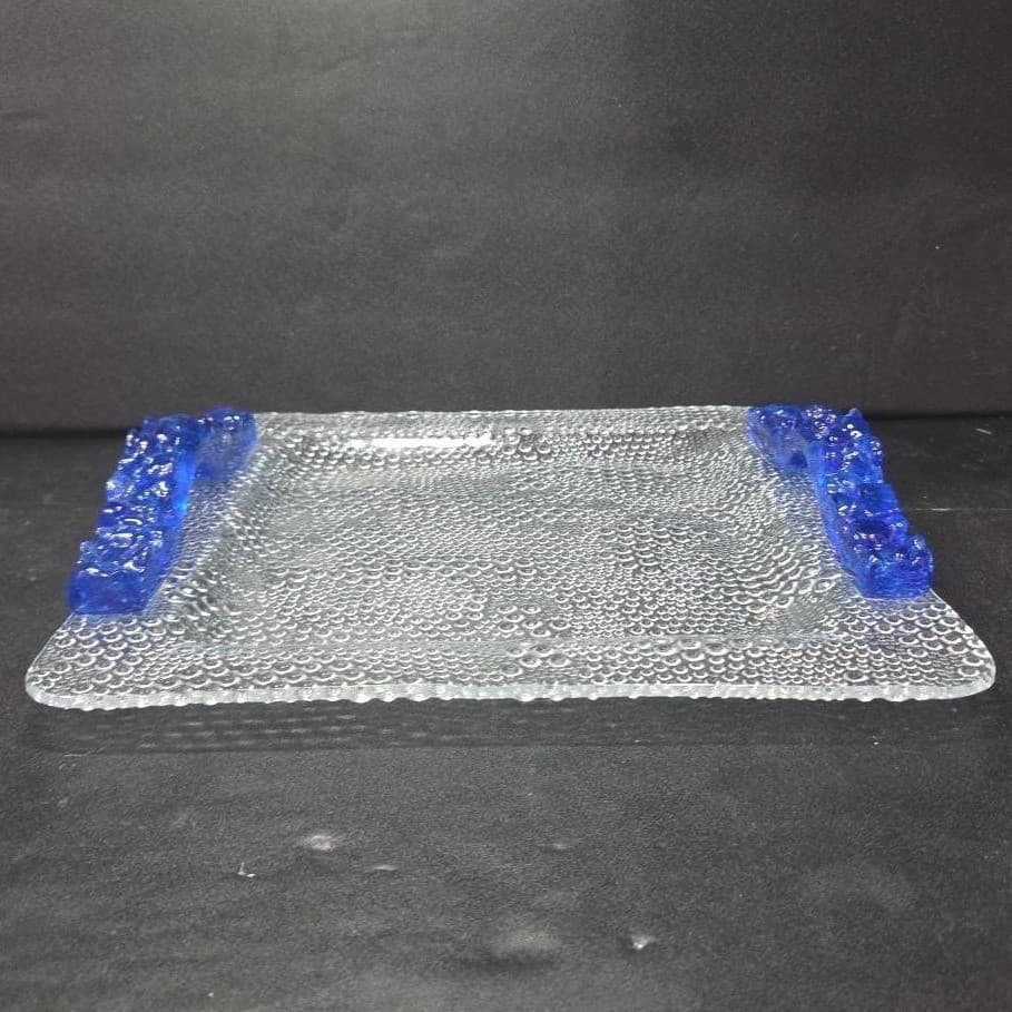 Riverside Studios Handmade Tray, Cobalt Blue Handles, Textured Bubble Platter - Thumbnail 8