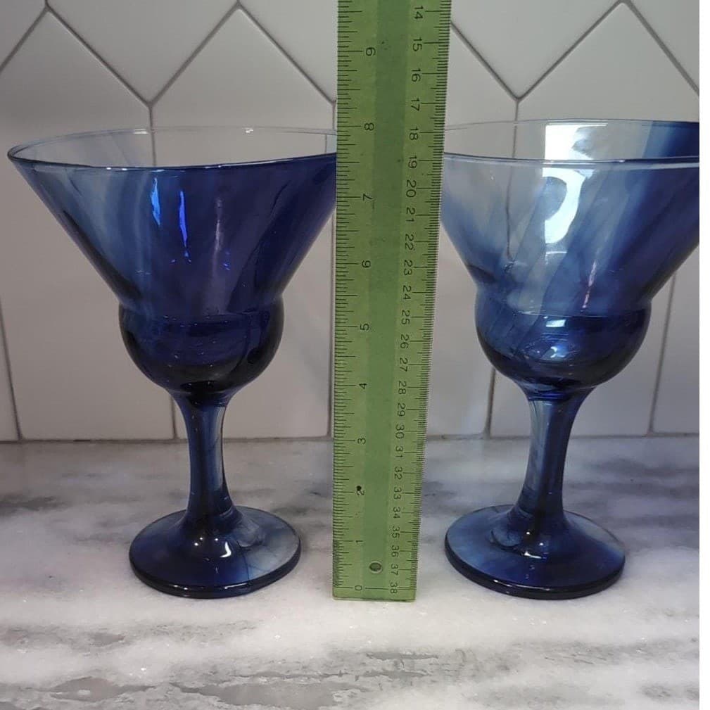 Libbey Cobalt Blue Martini Glasses, Set of 2, Stemware, Marbelique Swirl Design - Thumbnail 9