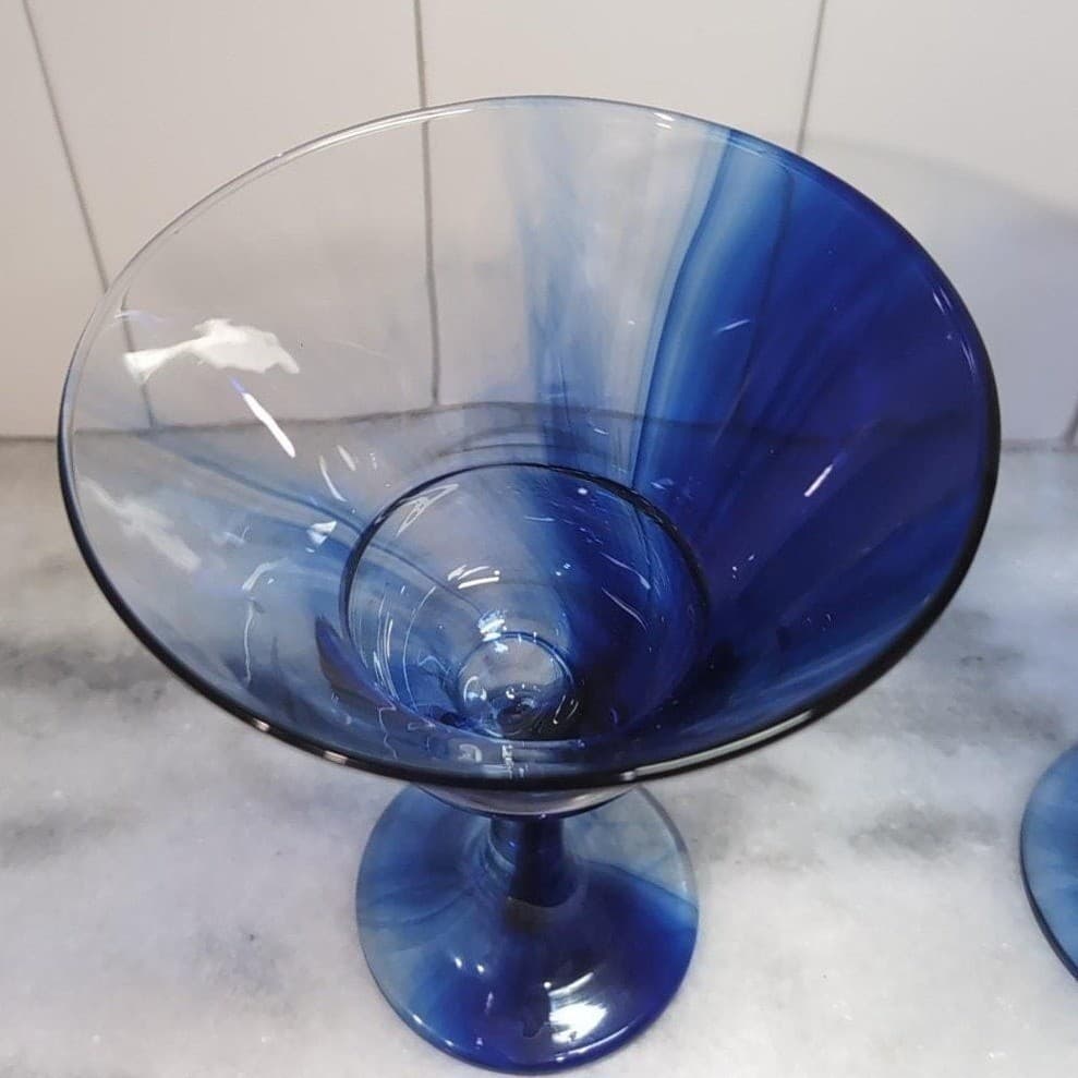 Libbey Cobalt Blue Martini Glasses, Set of 2, Stemware, Marbelique Swirl Design - Thumbnail 6