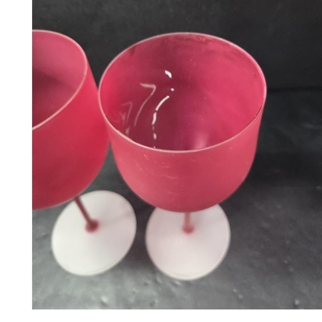 Ruby Red Frosted Mid-Century Wine Glasses, Set of 2, Replacement Stemware - Thumbnail 6