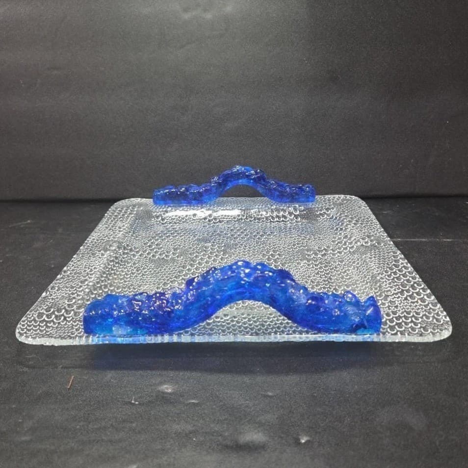 Riverside Studios Handmade Tray, Cobalt Blue Handles, Textured Bubble Platter - Thumbnail 7