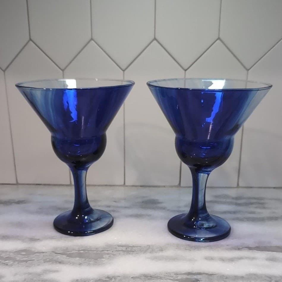Libbey Cobalt Blue Martini Glasses, Set of 2, Stemware, Marbelique Swirl Design - Thumbnail 2