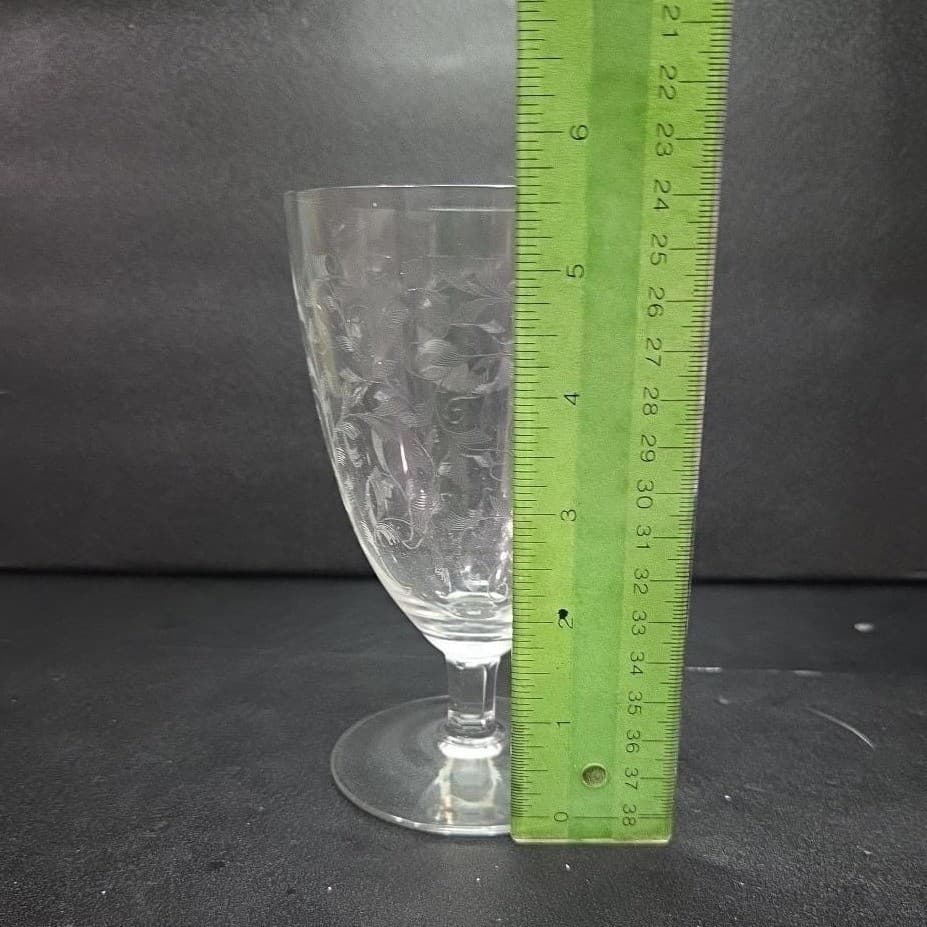 Leaf Etched Ice Tea Glass, Vintage Footed Water Goblet, Replacement Drinkware - Thumbnail 9