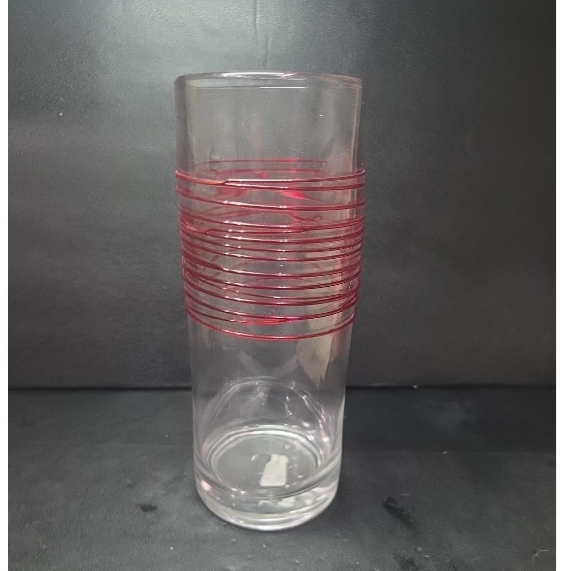 Pier 1 Imports Red Swirline Glass Vase, Vintage Handcrafted Flower Display - Thumbnail 2