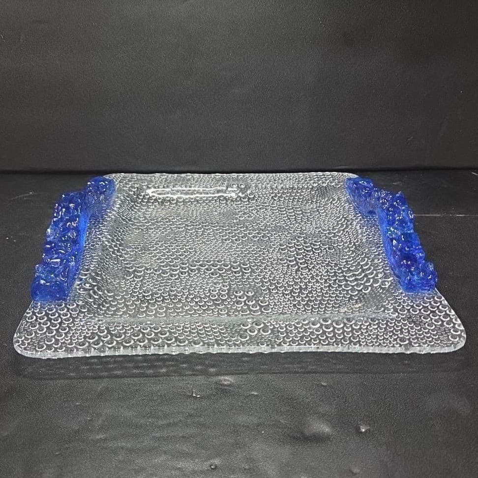 Riverside Studios Handmade Tray, Cobalt Blue Handles, Textured Bubble Platter - Thumbnail 2