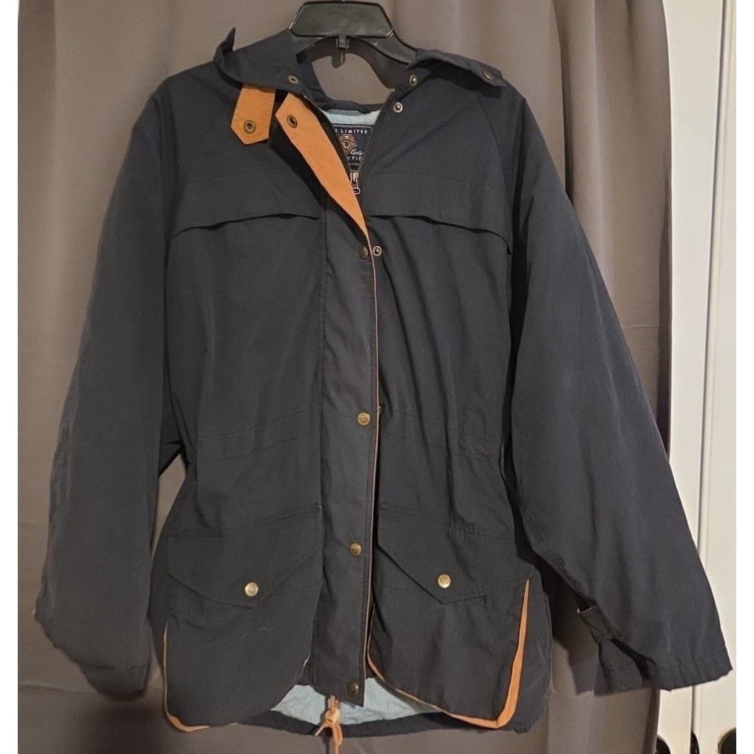 The Limited Men Navy Blue Hooded Parka Jacket Tan Trim Utility Field Coat Medium - Thumbnail 3
