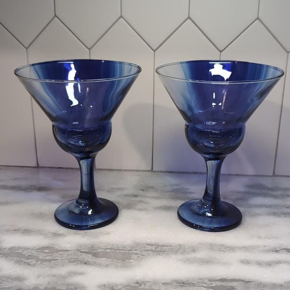 Libbey Cobalt Blue Martini Glasses, Set of 2, Stemware, Marbelique Swirl Design - Thumbnail 4