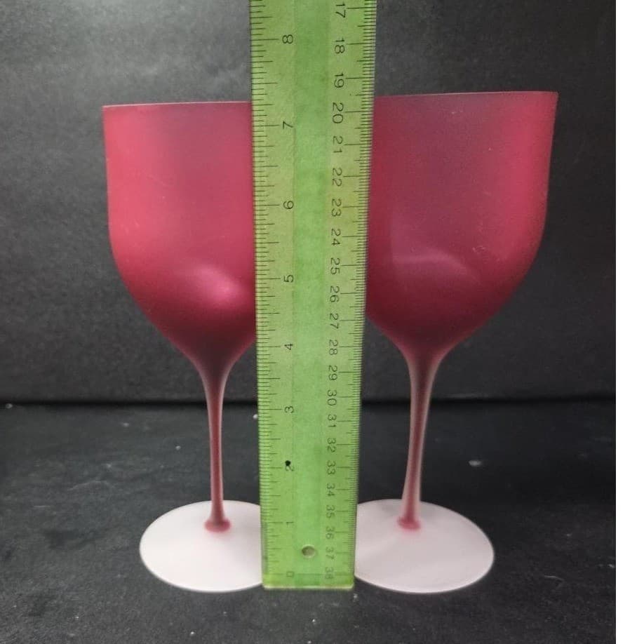 Ruby Red Frosted Mid-Century Wine Glasses, Set of 2, Replacement Stemware - Thumbnail 9