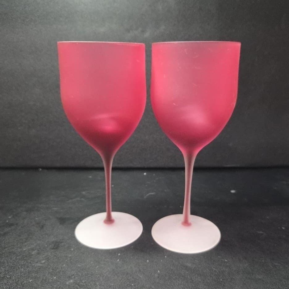 Ruby Red Frosted Mid-Century Wine Glasses, Set of 2, Replacement Stemware - Thumbnail 2
