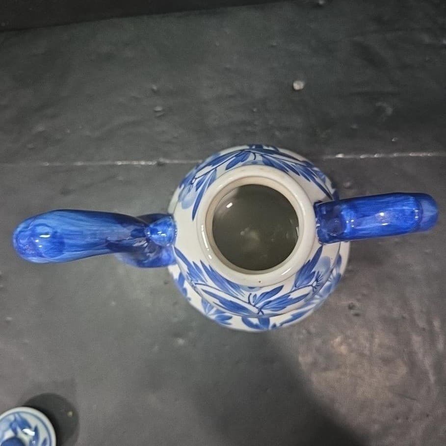 Cobalt Blue & White Floral Tea/Coffee Pot, Porcelain Double Gourd Shaped Carafe - Thumbnail 7