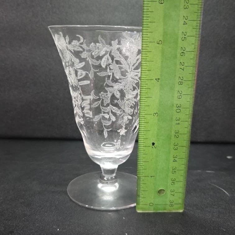 Morgantown Lace Bouquet Iced Tea Glass, Vintage Etched Floral Stemware Drinkware - Thumbnail 9