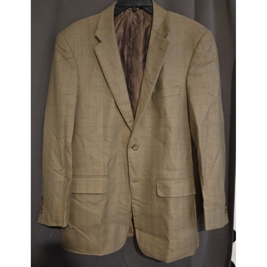Joseph & Feiss Gold Plaid Brown Blazer, Men's 42R Sport Coat, Beige Jacket - Thumbnail 3