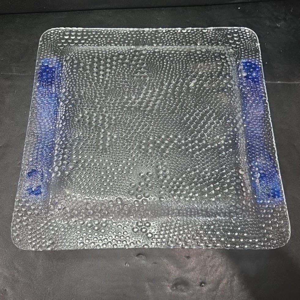 Riverside Studios Handmade Tray, Cobalt Blue Handles, Textured Bubble Platter - Thumbnail 4