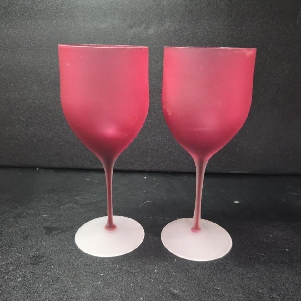 Ruby Red Frosted Mid-Century Wine Glasses, Set of 2, Replacement Stemware - Thumbnail 3