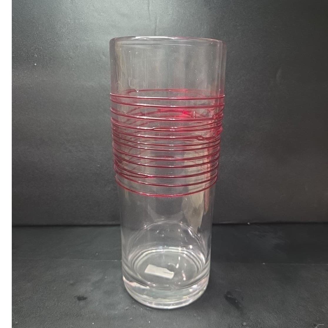 Pier 1 Imports Red Swirline Glass Vase, Vintage Handcrafted Flower Display - Thumbnail 3