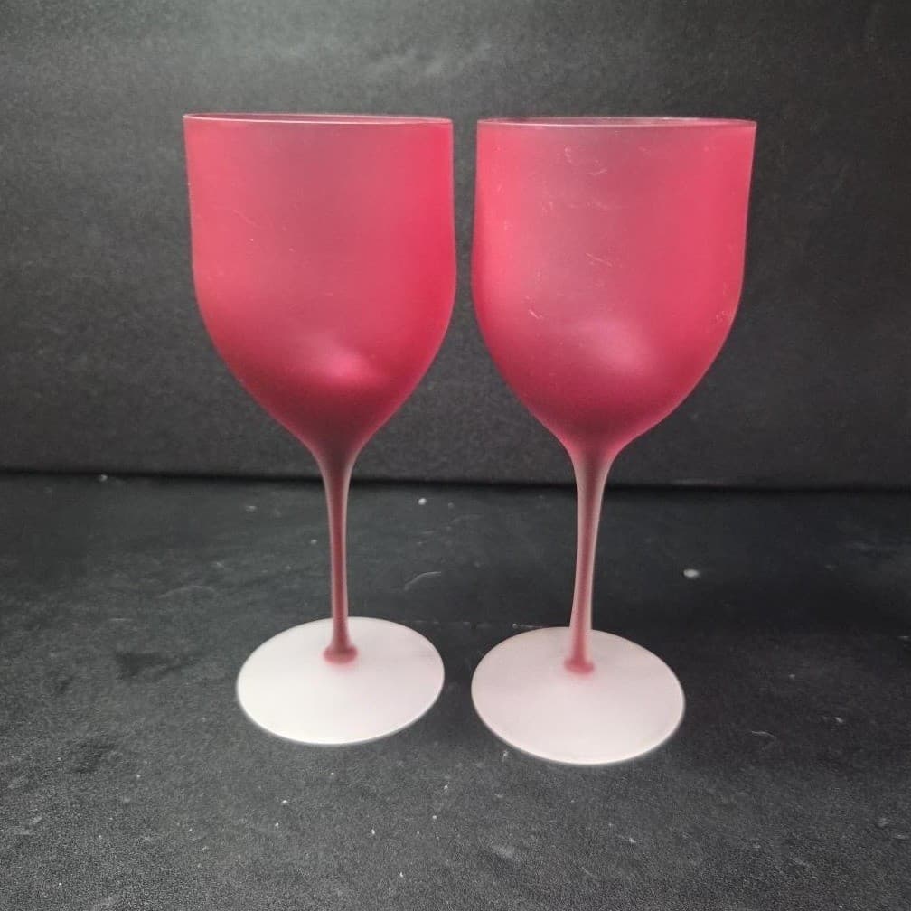Ruby Red Frosted Mid-Century Wine Glasses, Set of 2, Replacement Stemware - Thumbnail 5