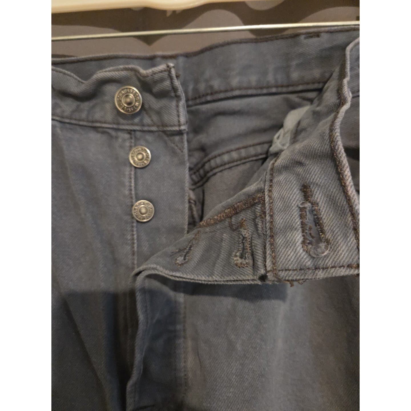 Levis 501 Original Fit Grey Straight Leg Button Fly Denim Jeans, Men's W38 L32 - Thumbnail 6