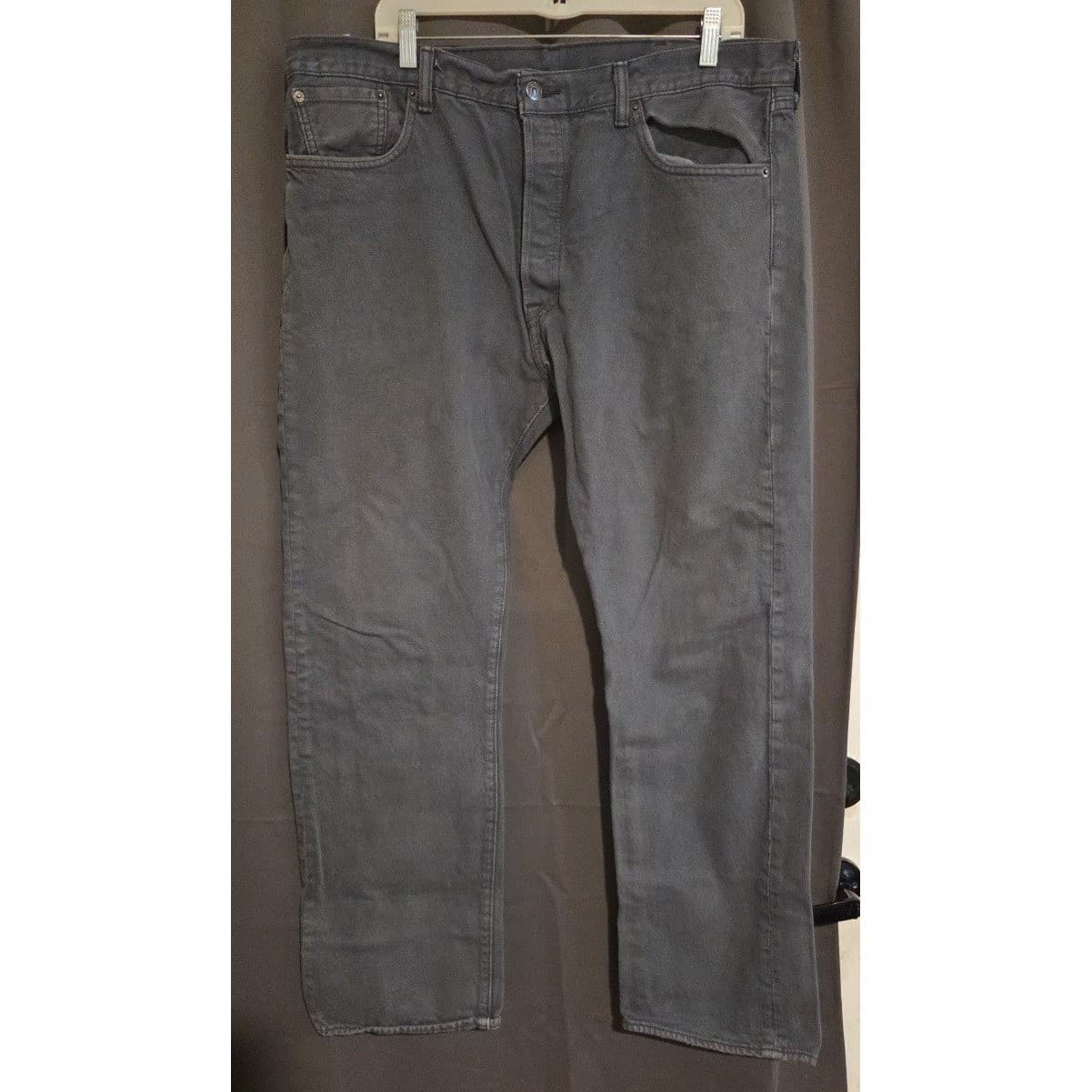 Levis 501 Original Fit Grey Straight Leg Button Fly Denim Jeans, Men's W38 L32 - Thumbnail 3