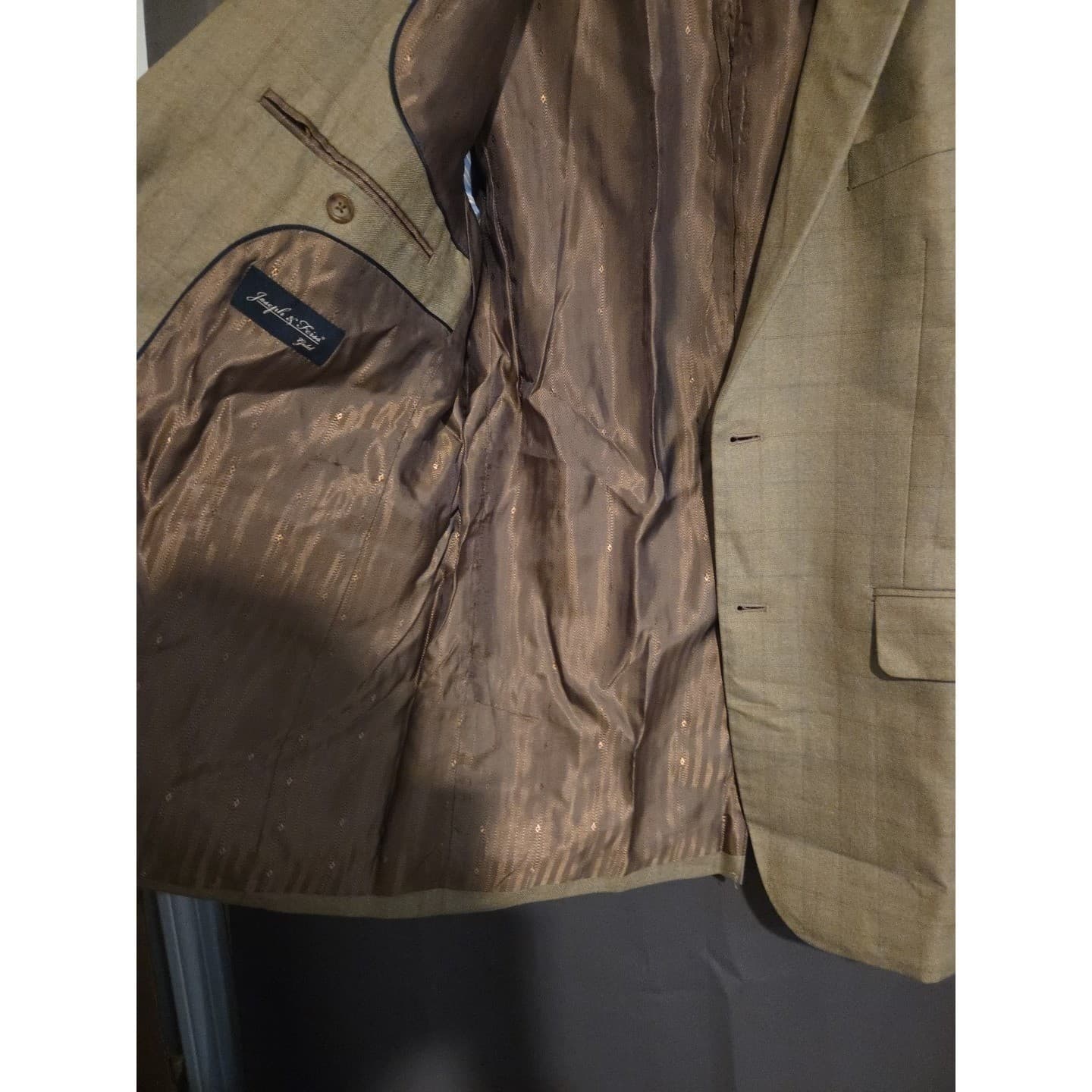 Joseph & Feiss Gold Plaid Brown Blazer, Men's 42R Sport Coat, Beige Jacket - Thumbnail 9