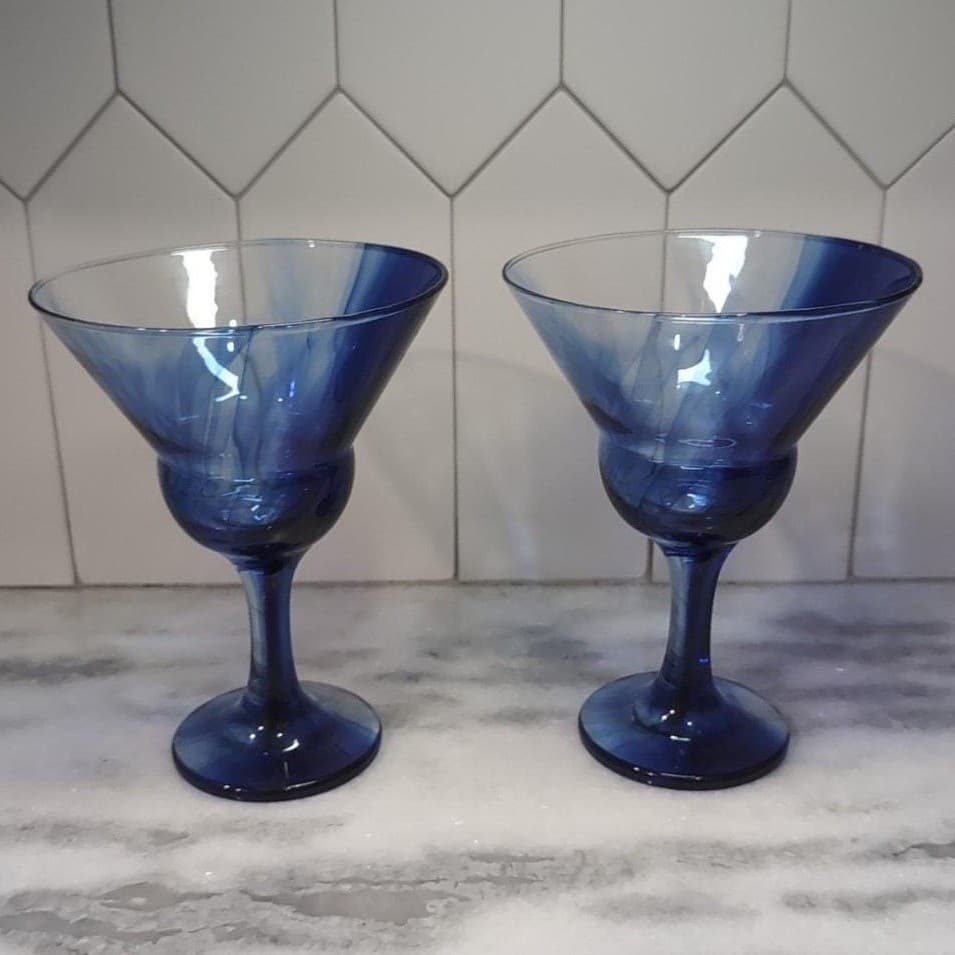 Libbey Cobalt Blue Martini Glasses, Set of 2, Stemware, Marbelique Swirl Design - Thumbnail 5