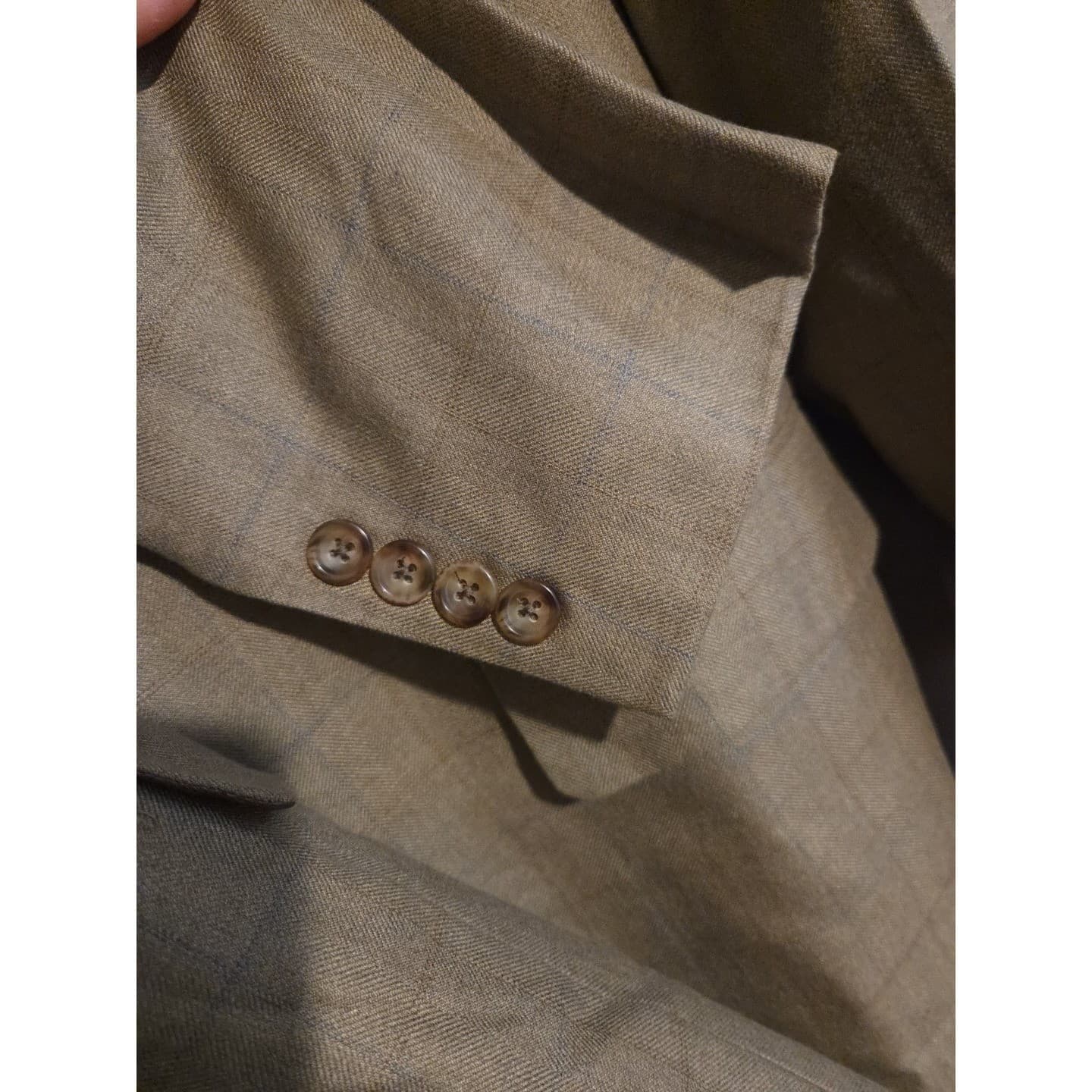 Joseph & Feiss Gold Plaid Brown Blazer, Men's 42R Sport Coat, Beige Jacket - Thumbnail 7
