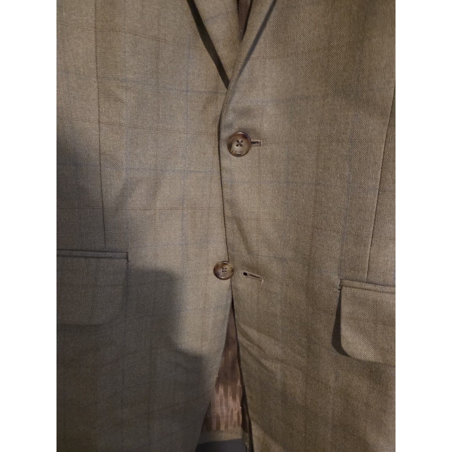 Joseph & Feiss Gold Plaid Brown Blazer, Men's 42R Sport Coat, Beige Jacket - Thumbnail 6