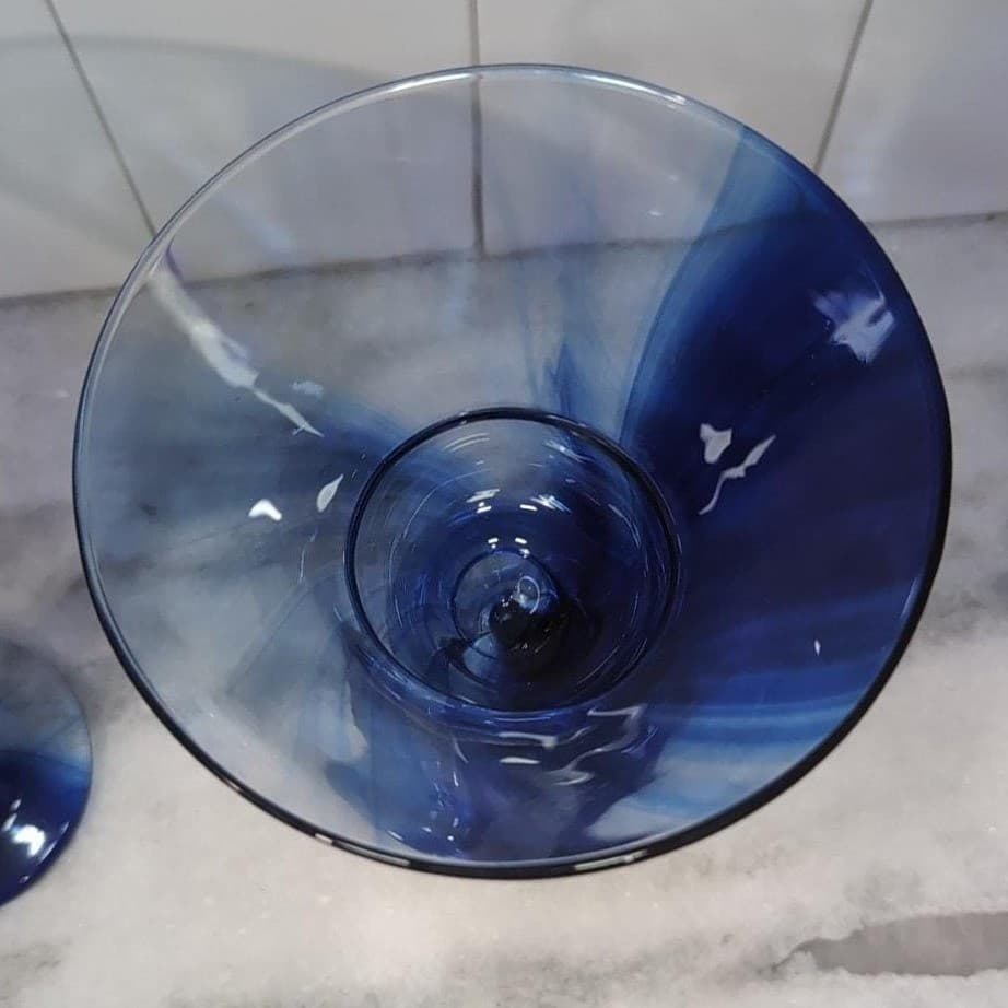 Libbey Cobalt Blue Martini Glasses, Set of 2, Stemware, Marbelique Swirl Design - Thumbnail 7