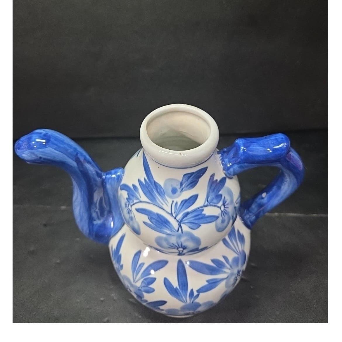 Cobalt Blue & White Floral Tea/Coffee Pot, Porcelain Double Gourd Shaped Carafe - Thumbnail 6