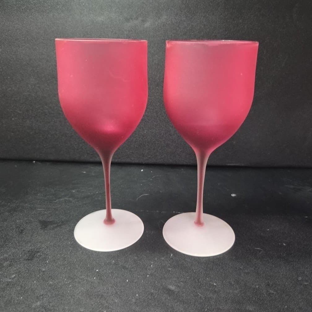 Ruby Red Frosted Mid-Century Wine Glasses, Set of 2, Replacement Stemware - Thumbnail 4