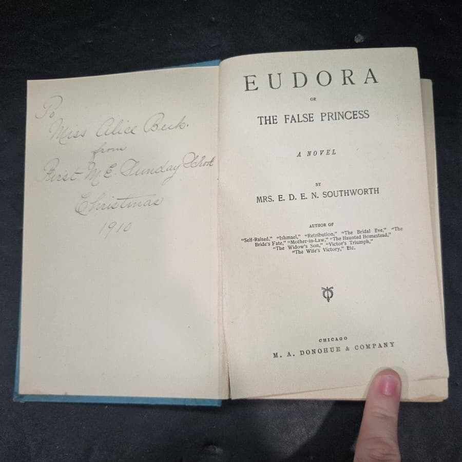 Eudora or The False Princess Mrs Southworth Antique 1910 Blue Decorative Book - Thumbnail 4