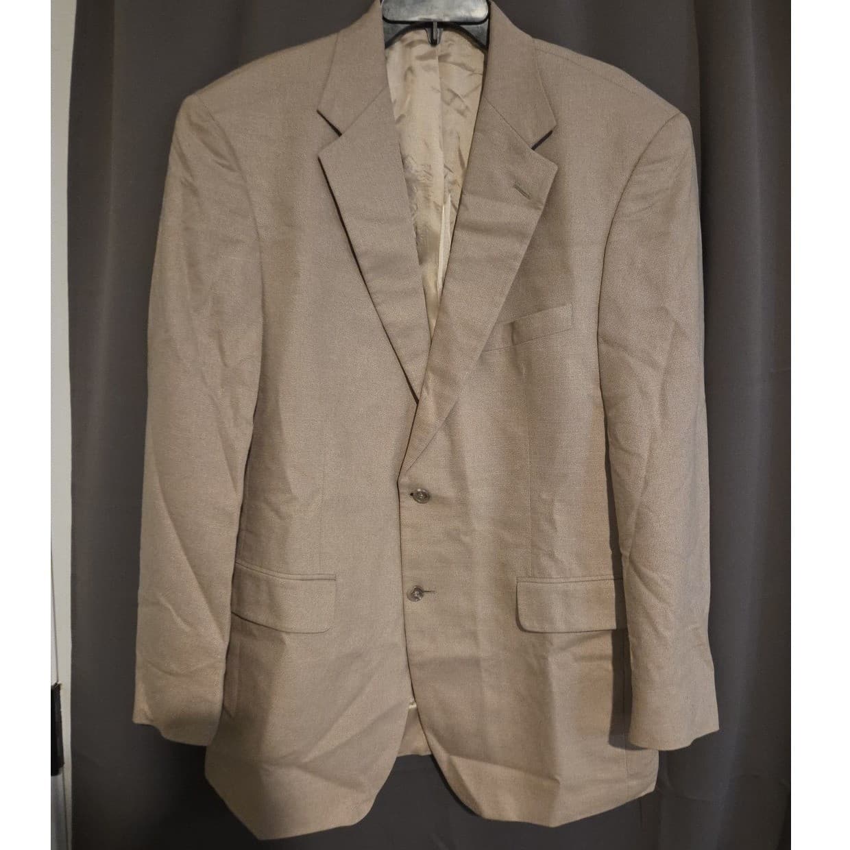 Brooks 346 Tan Wool Linen Blend 2-Button Sport Coat, Men's 41R Beige Blazer - Thumbnail 3