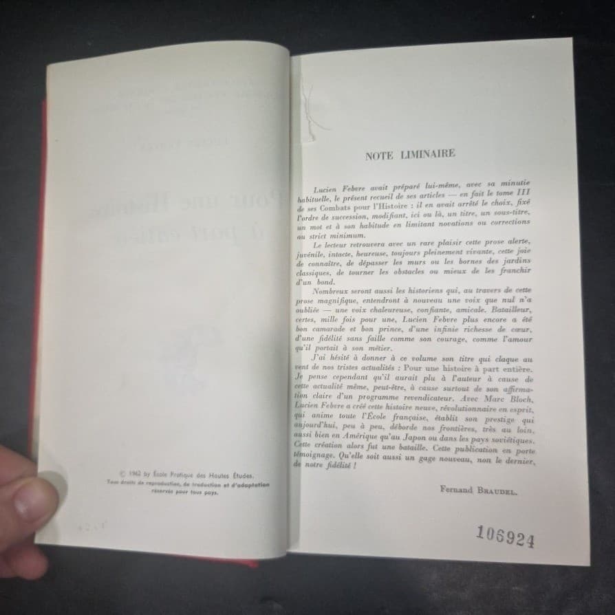 Pour une Histoire a part entiere Lucien Febvre 1962 French History Hardcover - Thumbnail 5