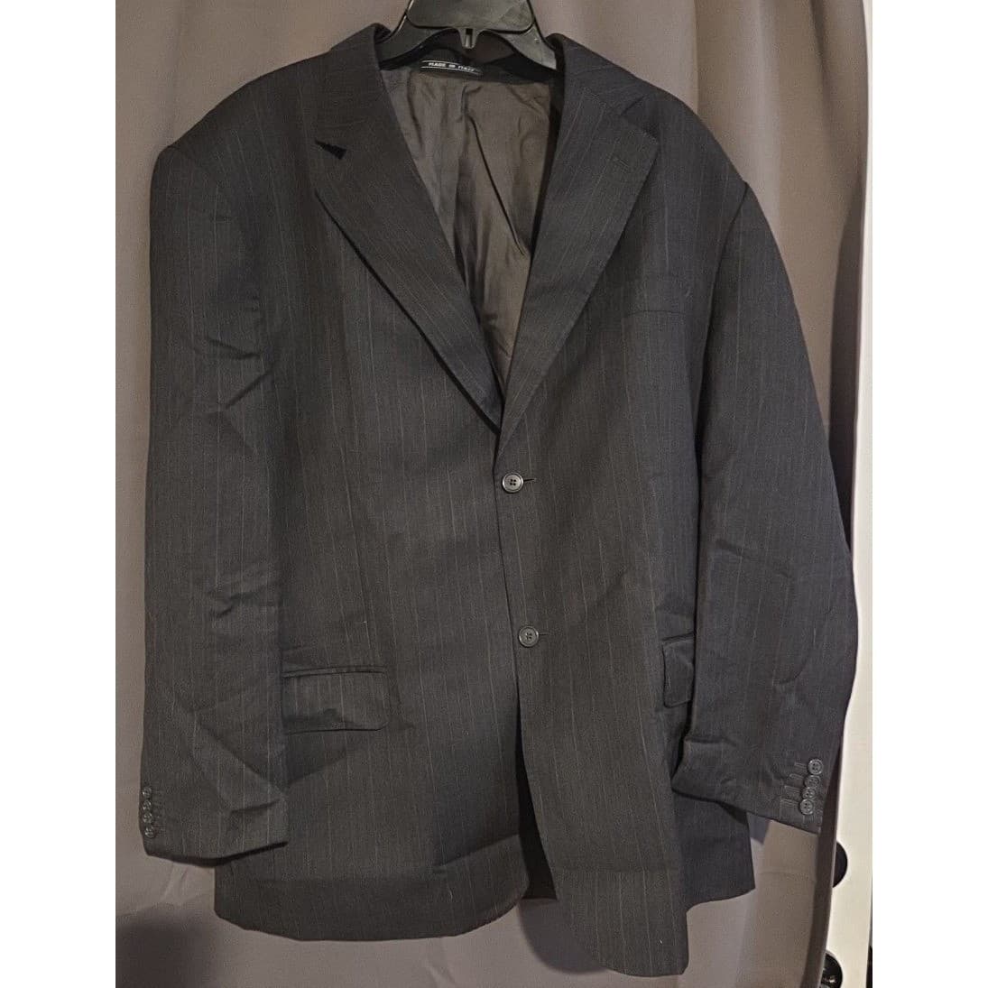 Sartoria Menchetti Italy Wool Charcoal Grey Pinstripe Blazer, Mens 44R Lanerossi - Thumbnail 3