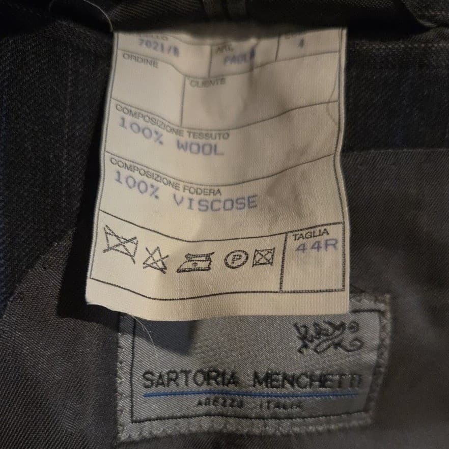 Sartoria Menchetti Italy Wool Charcoal Grey Pinstripe Blazer, Mens 44R Lanerossi - Thumbnail 11