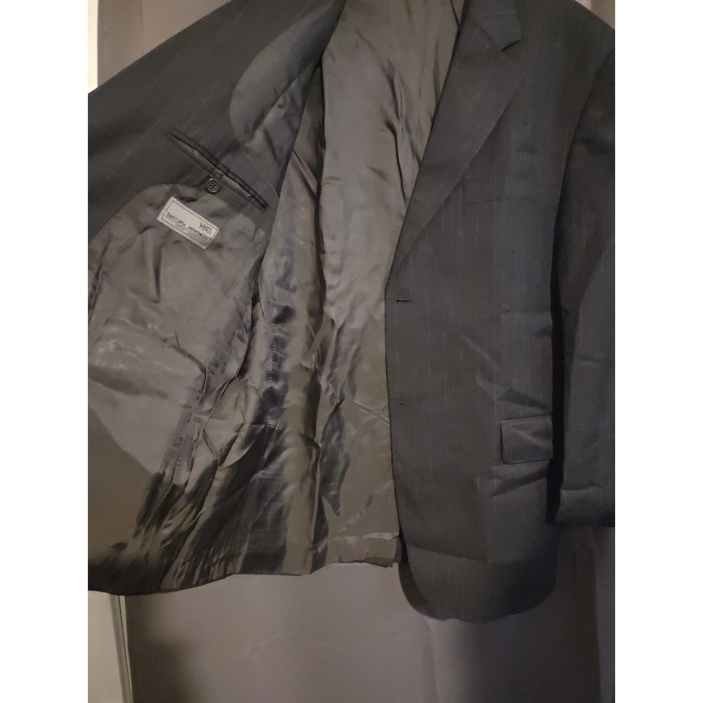 Sartoria Menchetti Italy Wool Charcoal Grey Pinstripe Blazer, Mens 44R Lanerossi - Thumbnail 8