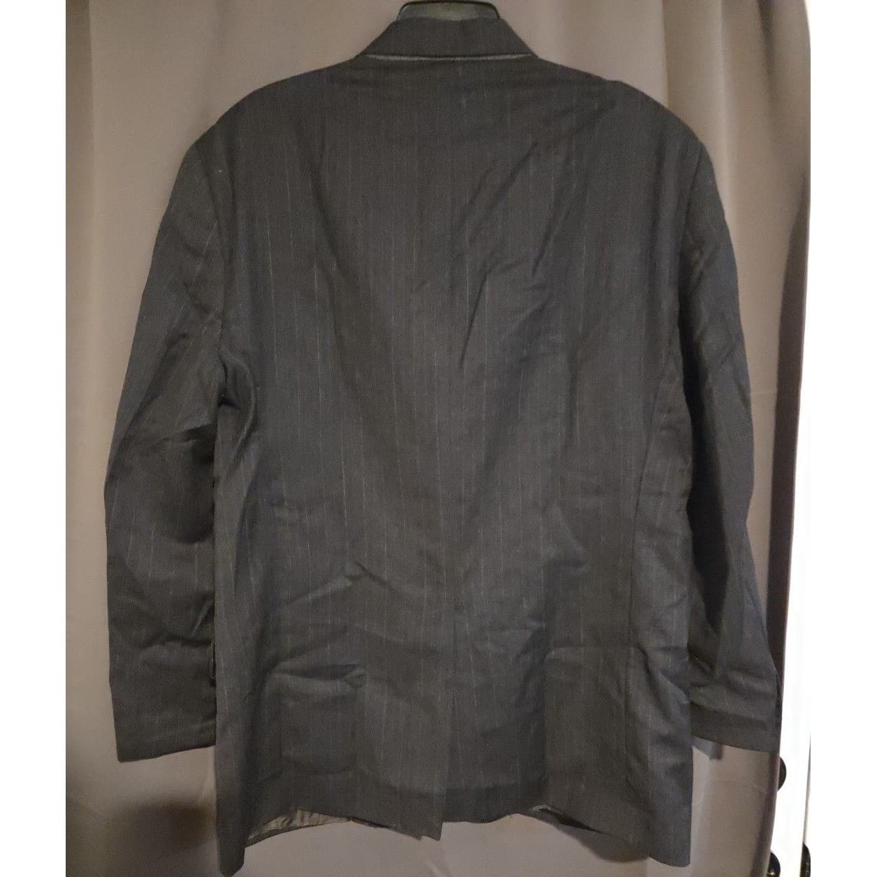 Sartoria Menchetti Italy Wool Charcoal Grey Pinstripe Blazer, Mens 44R Lanerossi - Thumbnail 4