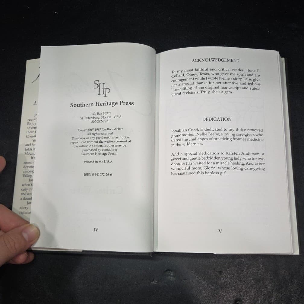 Jonathan Creek A Cherokee Valley Saga Carlton Weber Signed First Edition 1997 - Thumbnail 6