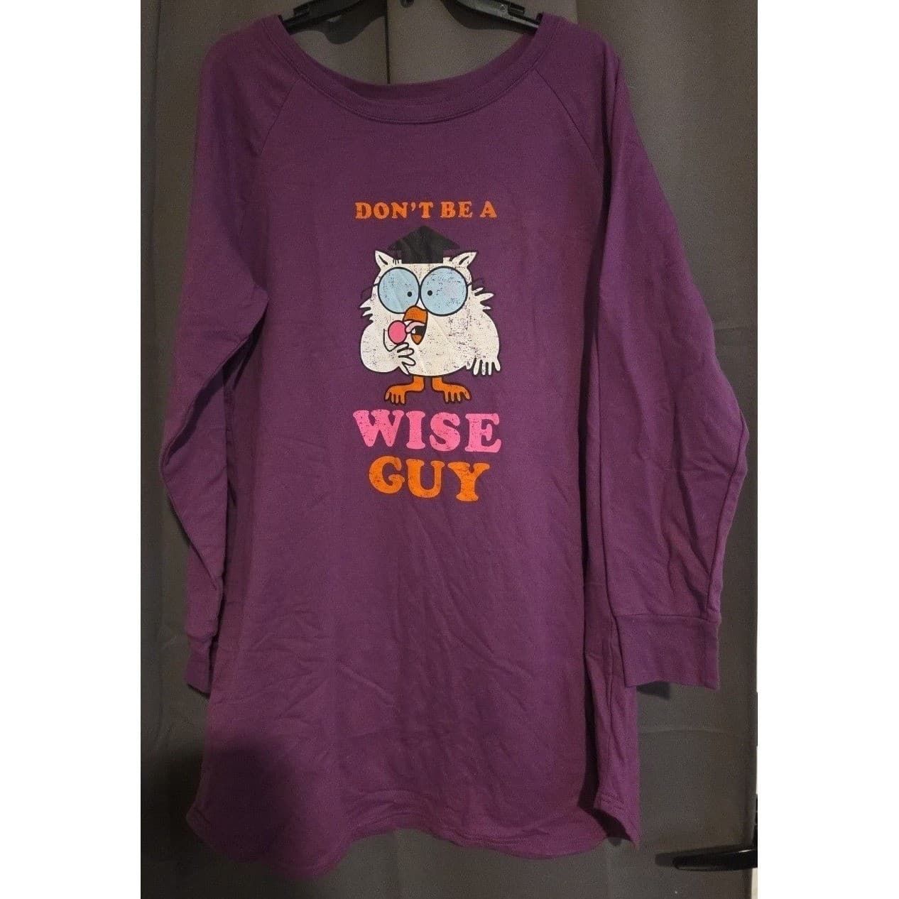 Tootsie Pops Mr Owl Purple Graphic Long Sleeve Nightgown, Unisex XXL Sleepwear - Thumbnail 3