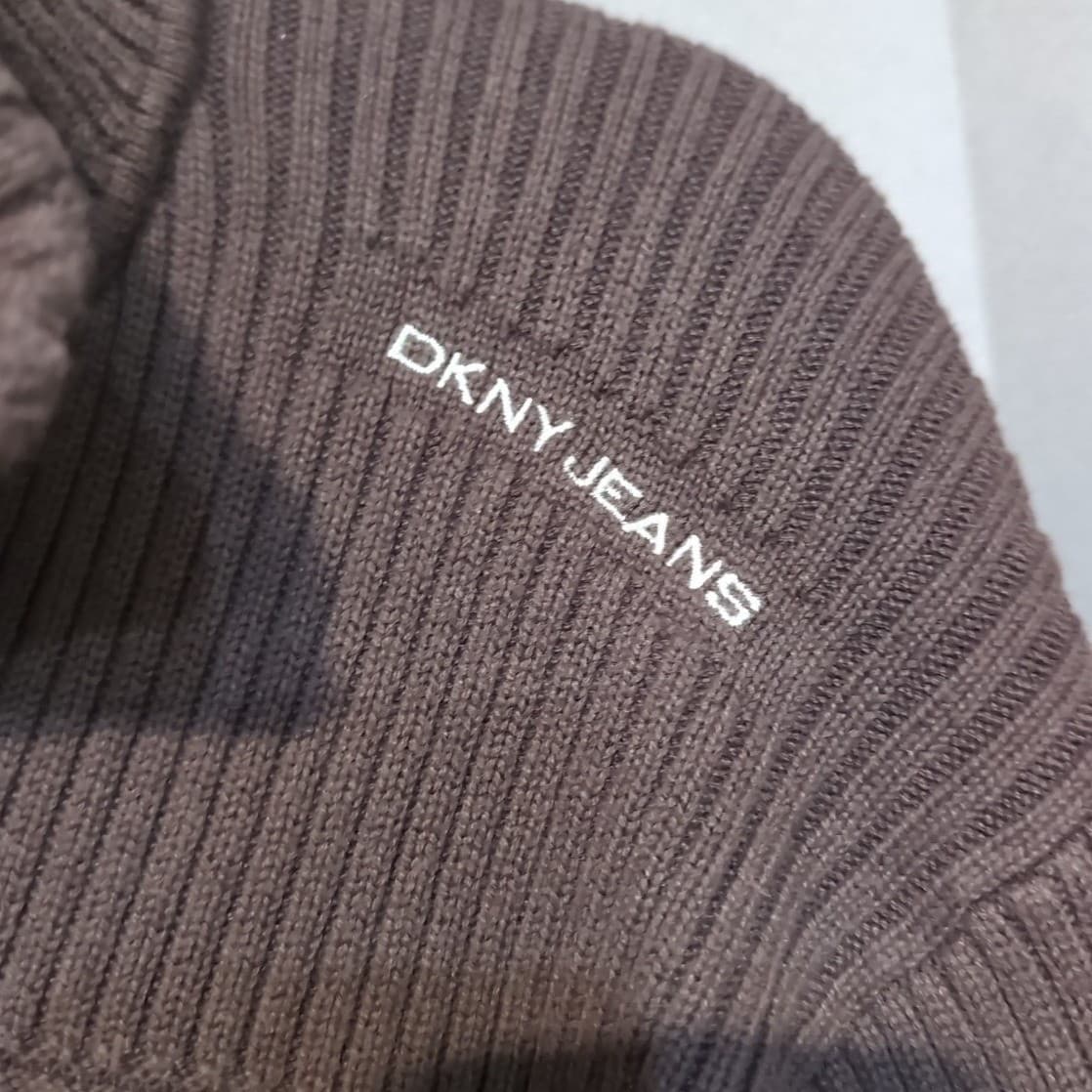 DKNY Jeans Brown Ribbed Quarter Zip Sweater, Mock Neck, Men's Large Pullover - Thumbnail 7
