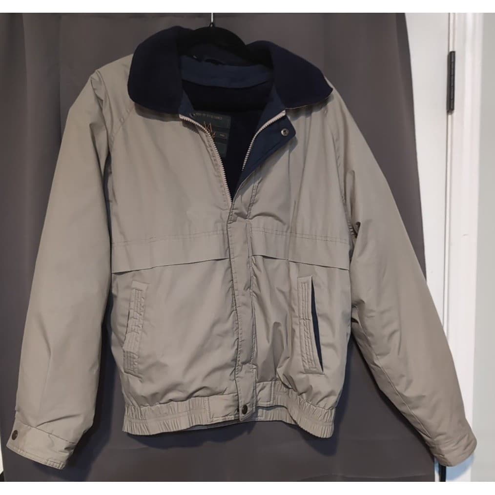 Members Only Tan Khaki Bomber Jacket, Navy Fleece Collar, Men's Medium - Thumbnail 3